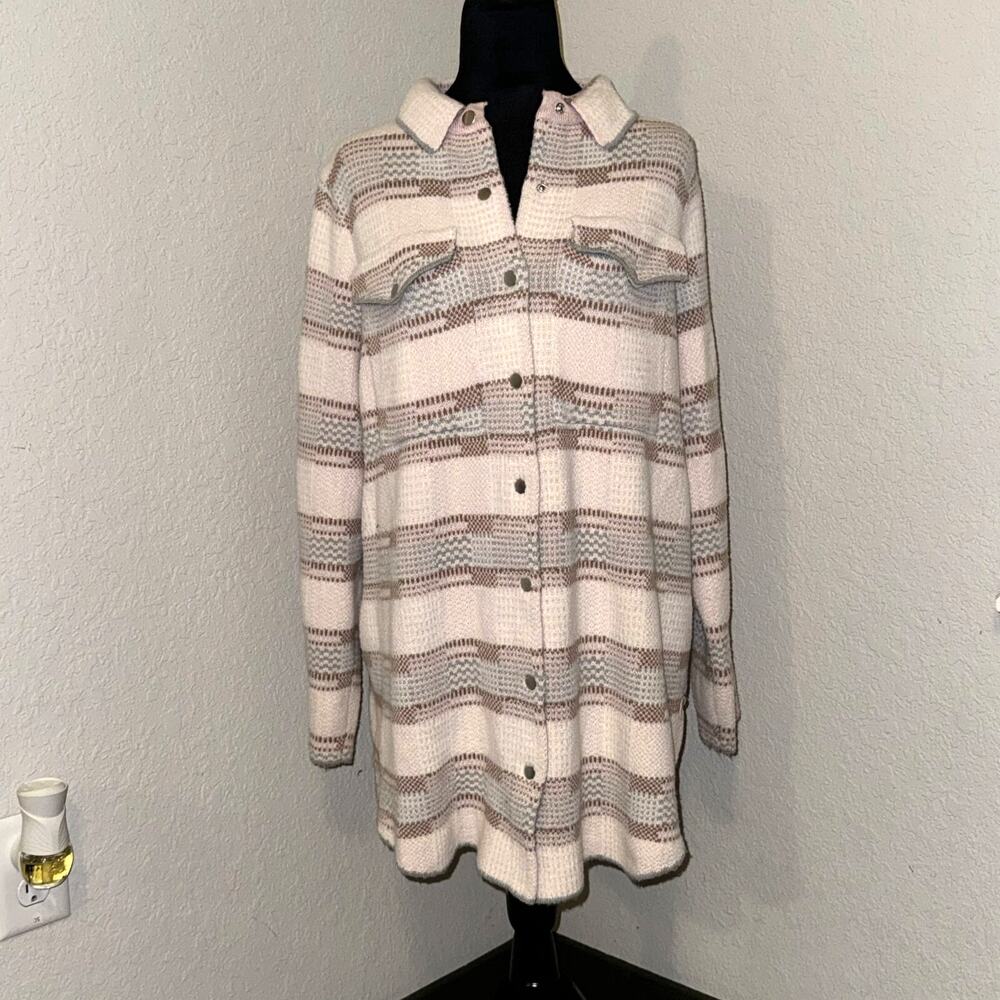 Adyson Parker Cardigan Shirt Women's Large Pink Plaid Long Sleeve Button Front